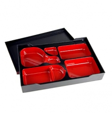 Bento Box, schwarz, roter Einsatz, Kunststoff, 37,5x26cm, 6cm hoch, 1 St