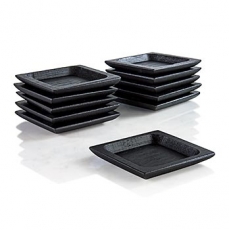 Mehrweg Bambusschalen schwarz, flach und massiv, quadratisch mit Kante, 6x6cm, 50 St