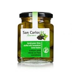 Gr�ne Gordal Oliven, ohne Kern, karamellisierten Rosinen, San Carlos, 300g